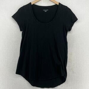 EILEEN FISHER Top XS Organic Cotton Slub Jersey Scoop Neck Cap Sleeve Black